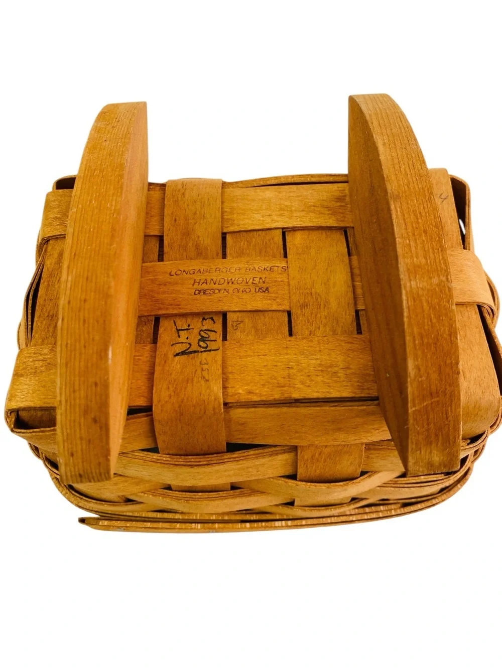 Longaberger Handwoven Signed Rocker/Cradle Basket 7” x 4.5” x 5”